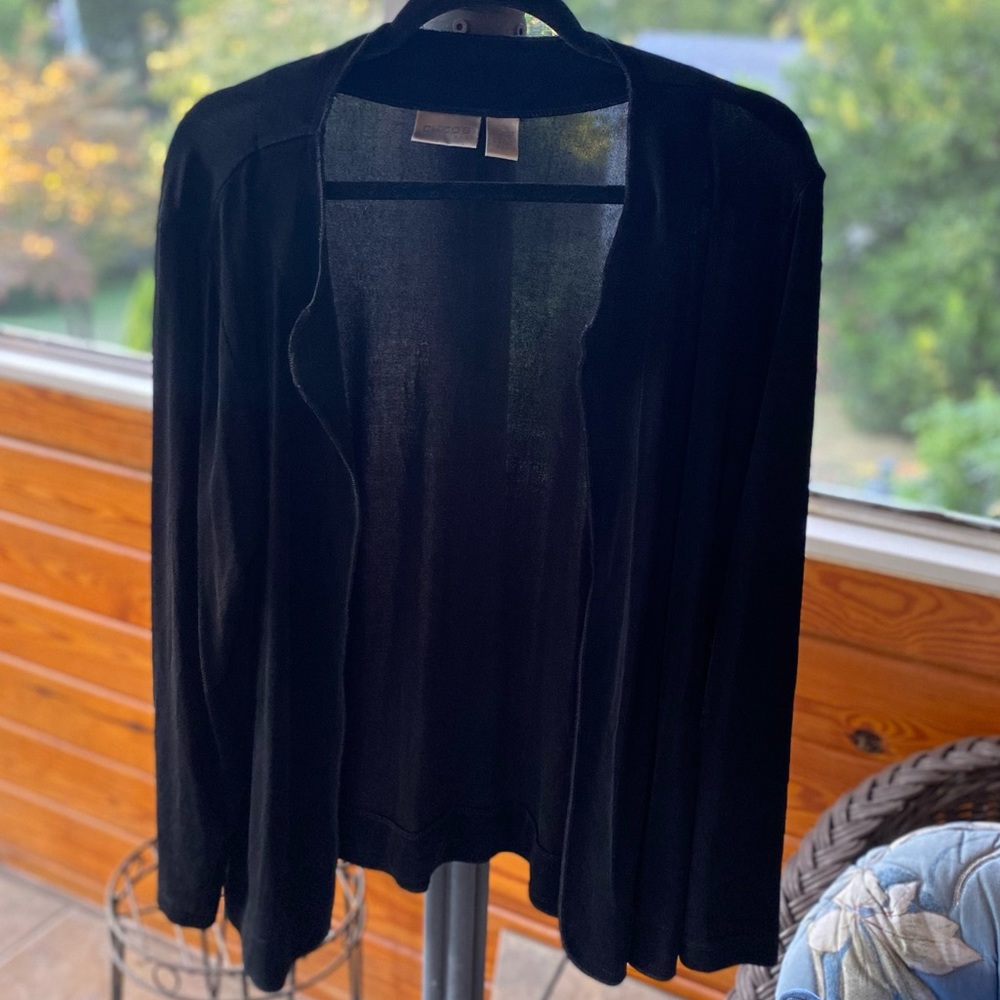 Chicos Size 2 Black Collared Jacket Cardigan - image 2